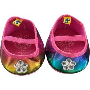 Build-A-Bear Rainbow Glitter Teddy Shoes Flats Holographic Flower BABW